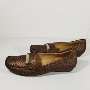 Naturalizer Gadget Loafers Women's 9.5M Flats Bronze Snake Slip On Comfort Shoes